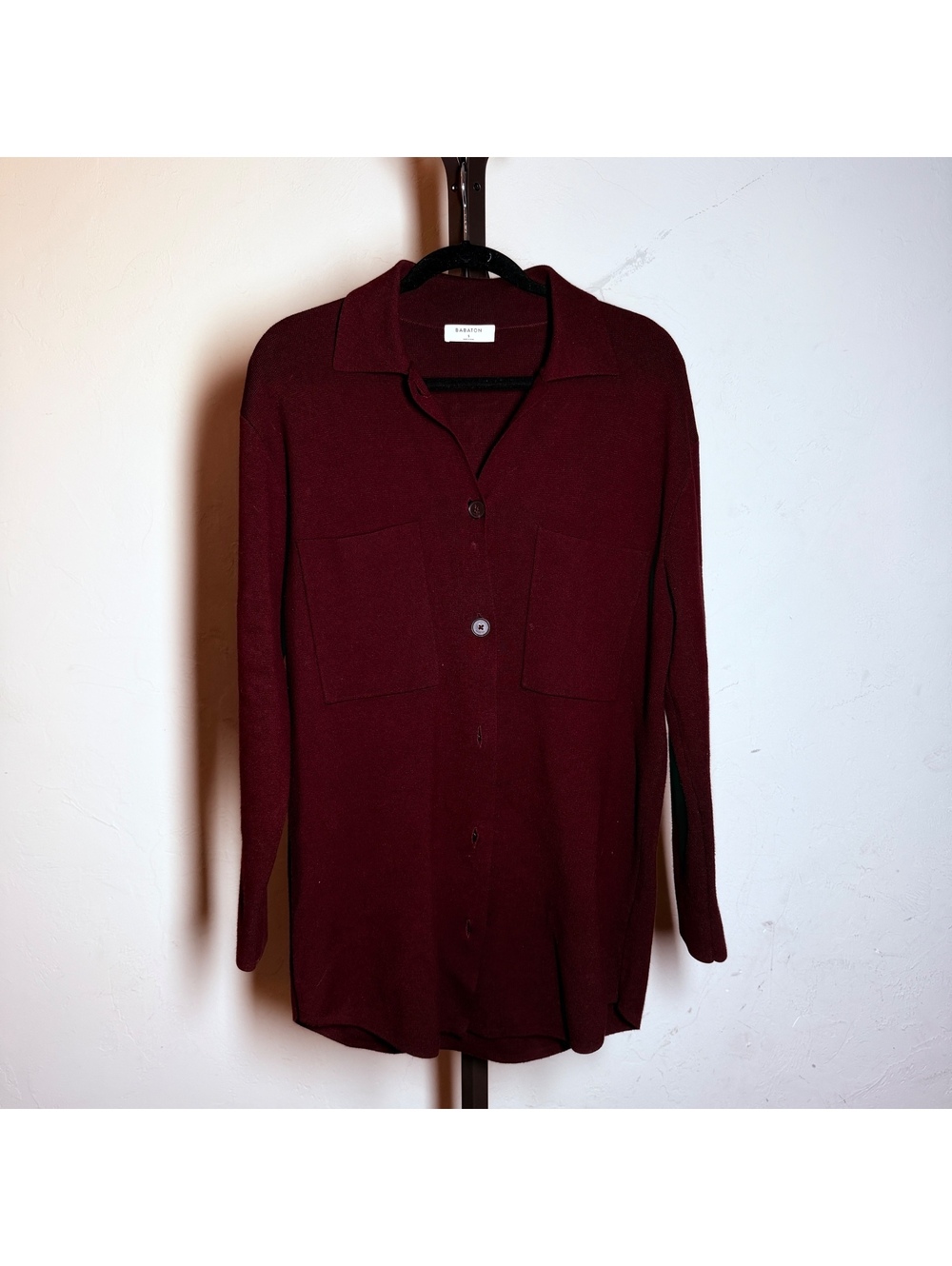 Babaton Aritzia Burgundy Button-Up Knit Cardigan Sweater